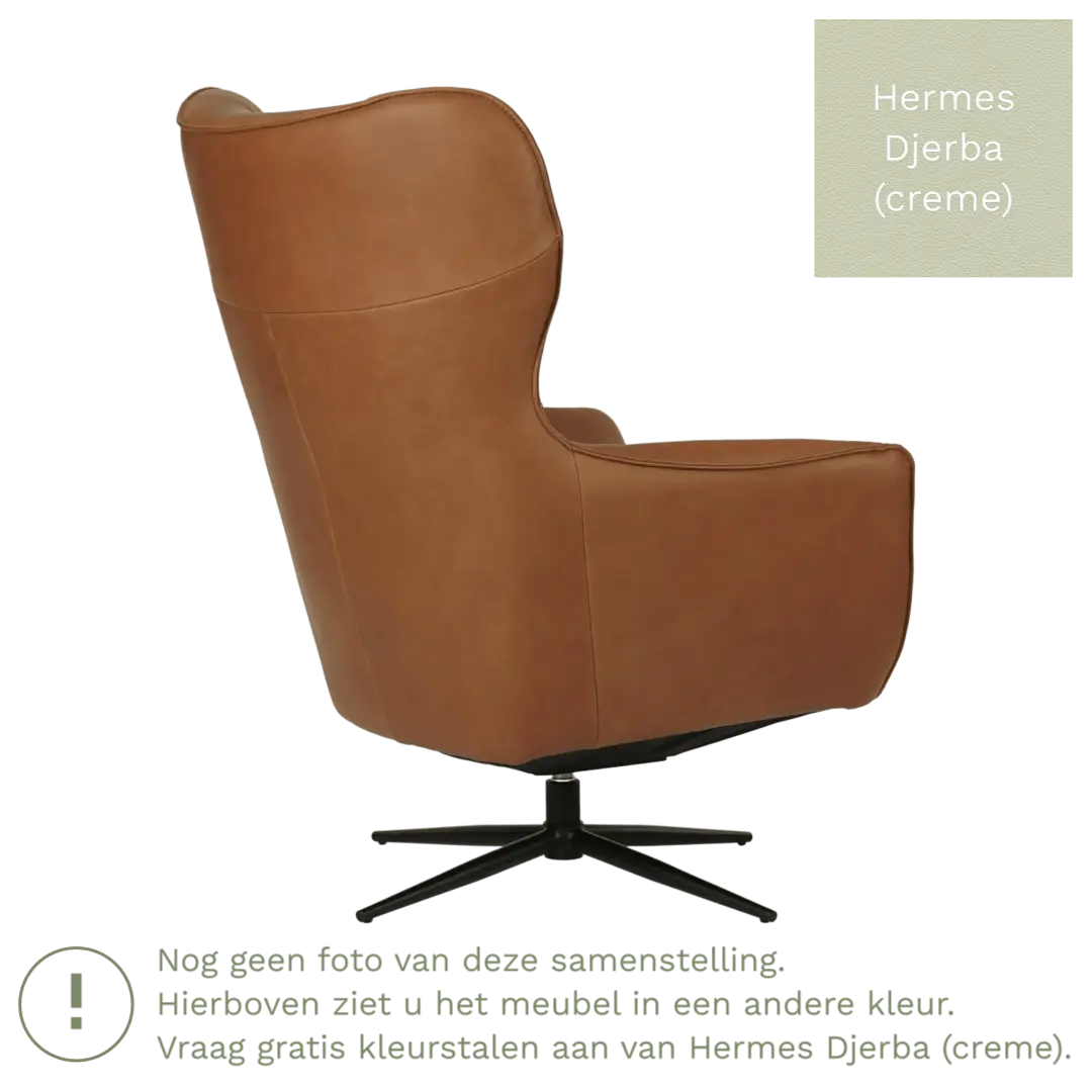afbeelding van Leren draaifauteuil Leaf - Hermes Djerba (crème) - Stervoet zwart