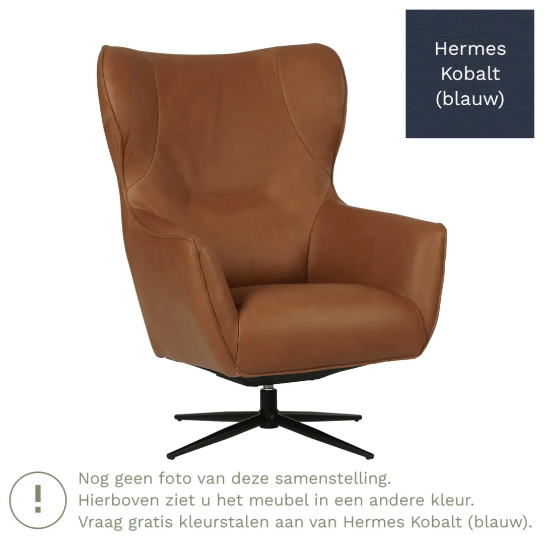 afbeelding van Leren draaifauteuil Leaf - Hermes Kobalt (blauw) - Stervoet zwart