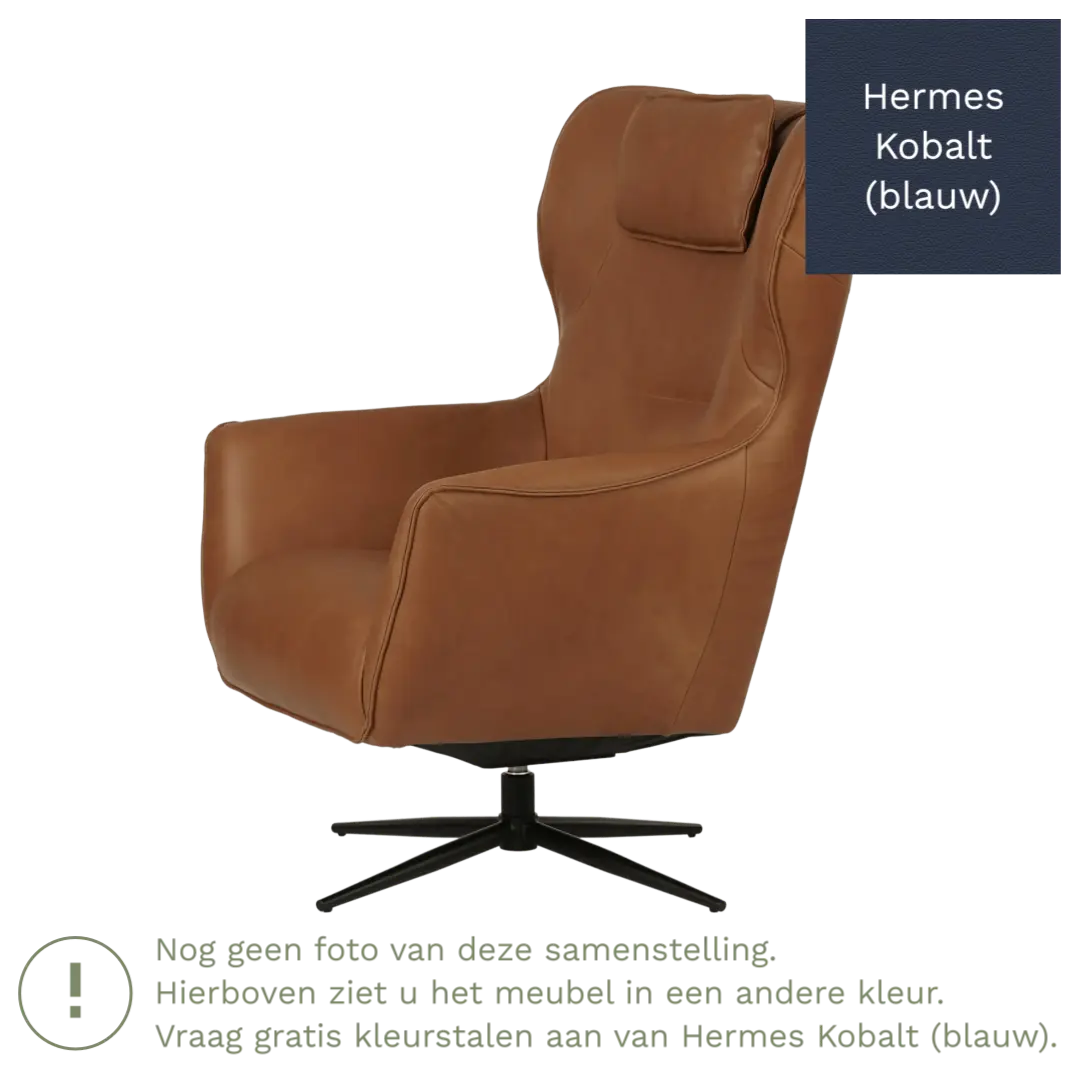 afbeelding van Leren draaifauteuil Leaf - Hermes Kobalt (blauw) - Stervoet zwart