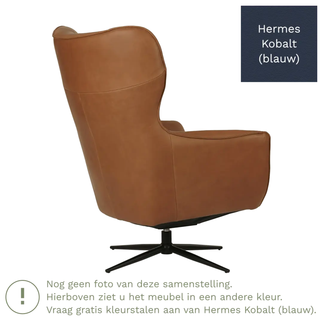 afbeelding van Leren draaifauteuil Leaf - Hermes Kobalt (blauw) - Stervoet zwart