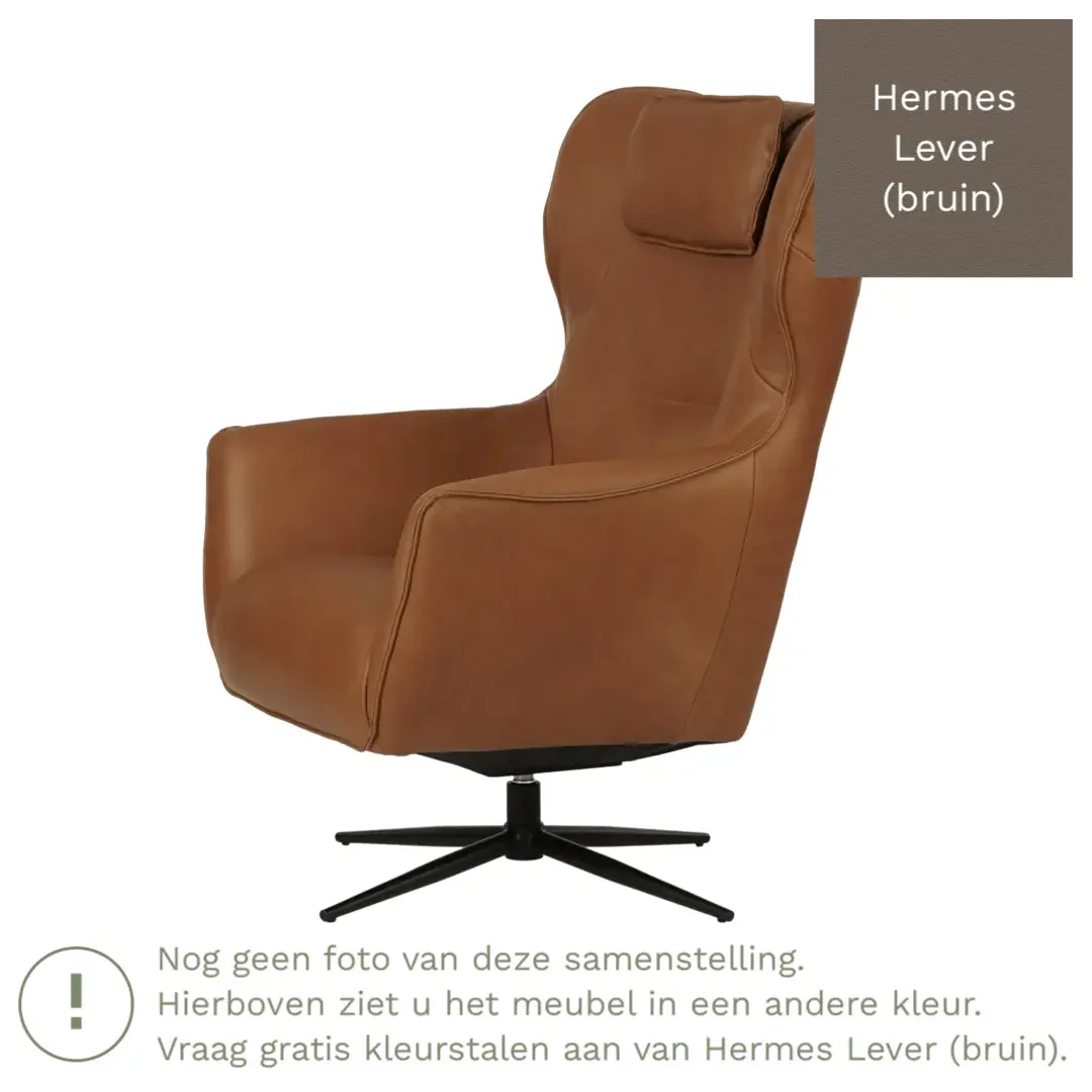 afbeelding van Leren draaifauteuil Leaf - Hermes Lever (bruin) - Stervoet zwart