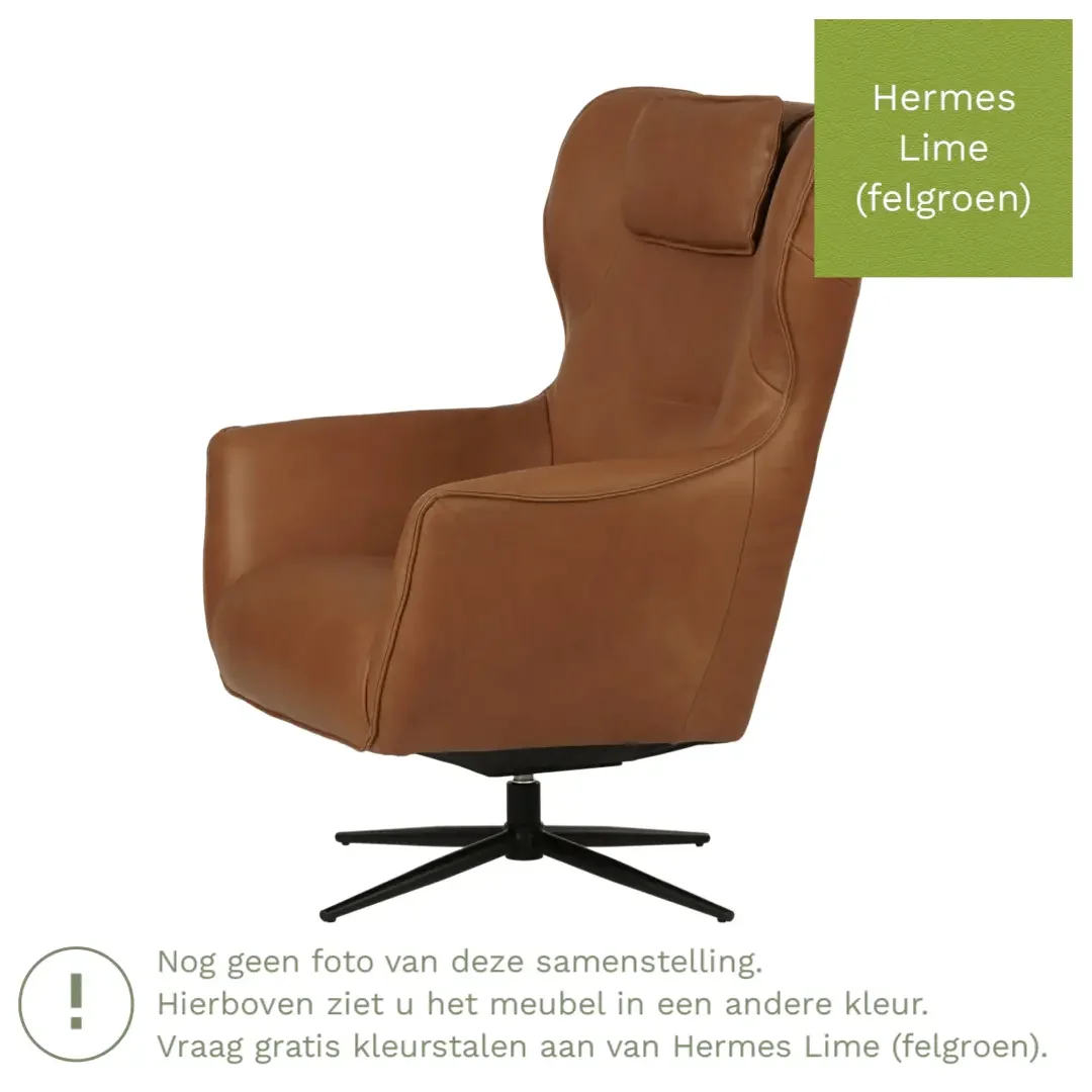 afbeelding van Leren draaifauteuil Leaf - Hermes Lime (felgroen) - Stervoet zwart
