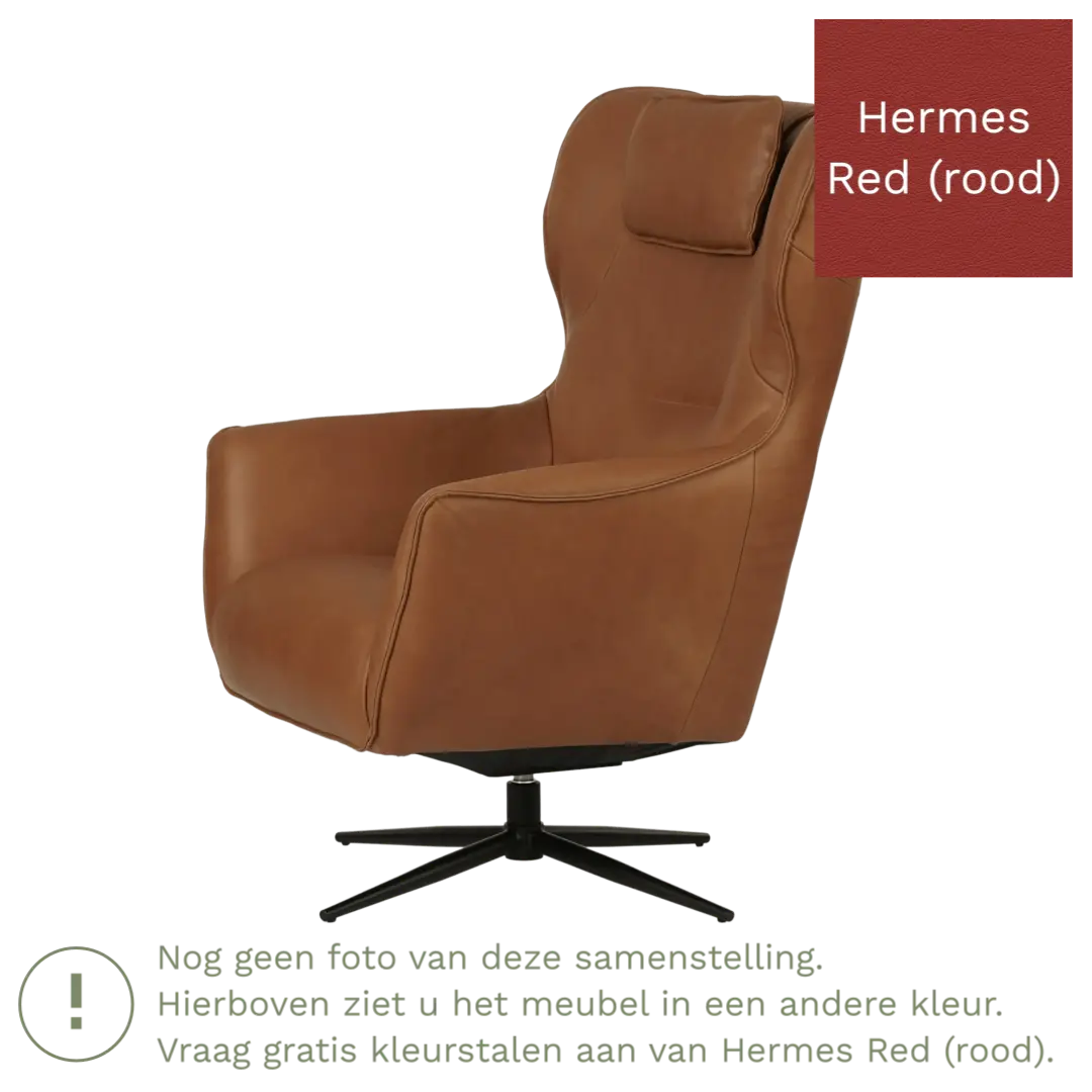 afbeelding van Leren draaifauteuil Leaf - Hermes Red (rood) - Stervoet zwart