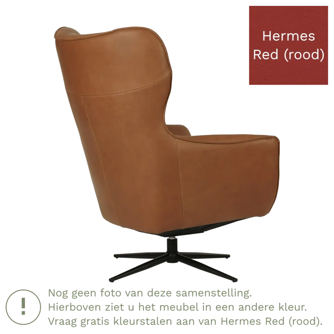 afbeelding van Leren draaifauteuil Leaf - Hermes Red (rood) - Stervoet zwart