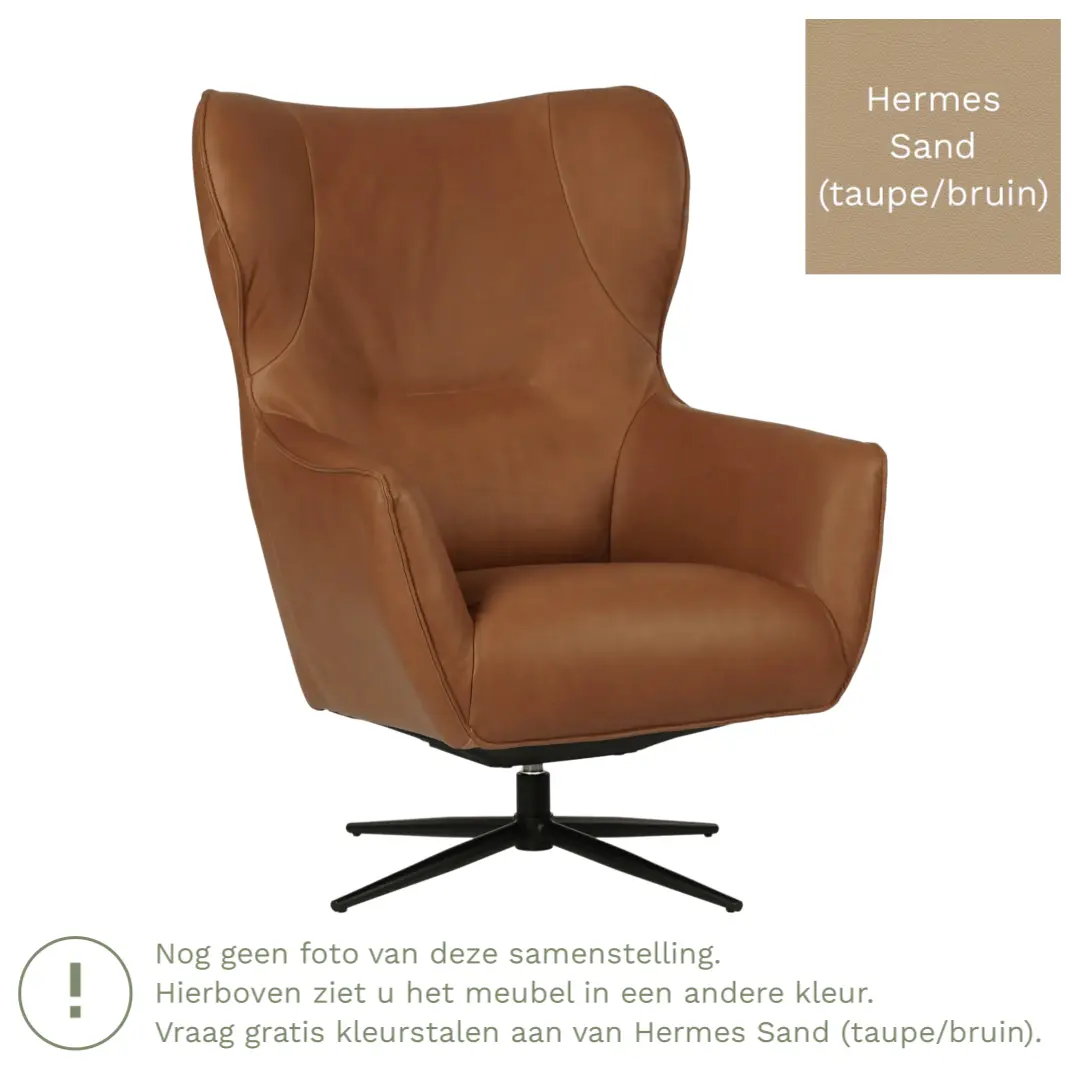 afbeelding van Leren draaifauteuil Leaf - Hermes Sand (taupe/bruin) - Stervoet zwart