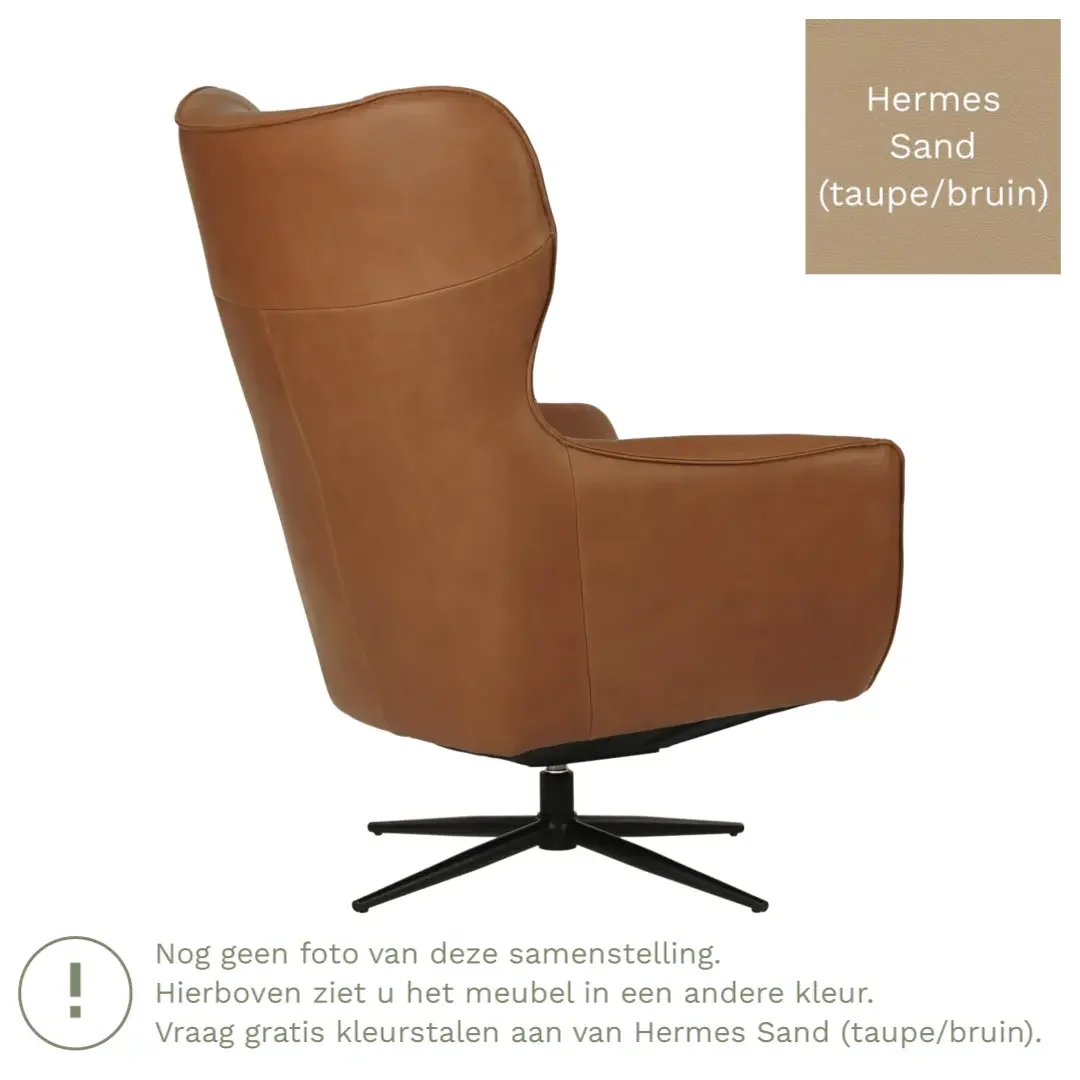 afbeelding van Leren draaifauteuil Leaf - Hermes Sand (taupe/bruin) - Stervoet zwart