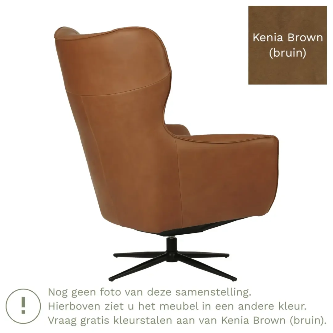 afbeelding van Leren draaifauteuil Leaf - Kenia Brown (bruin) - Stervoet zwart