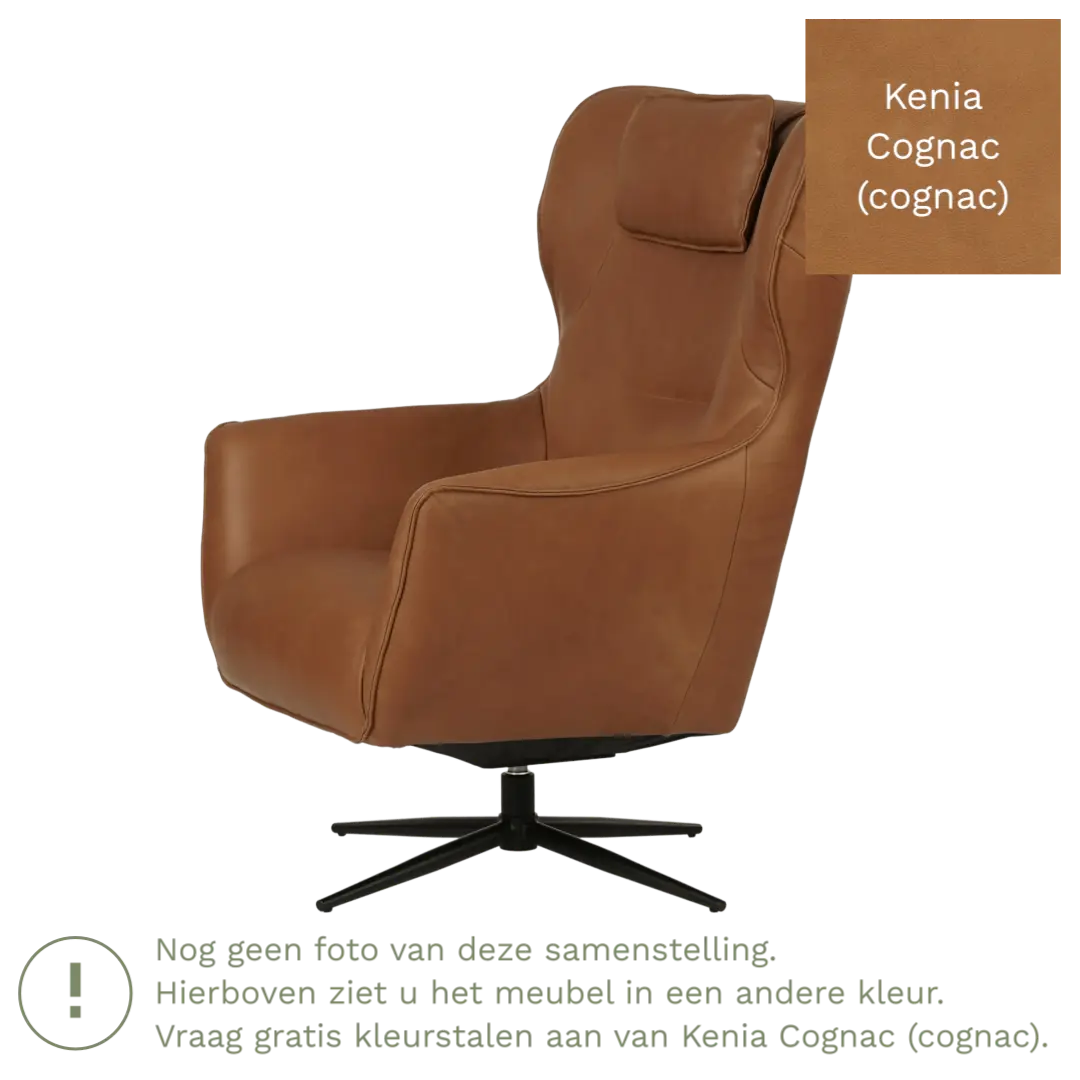 afbeelding van Leren draaifauteuil Leaf - Kenia Cognac (cognac) - Stervoet zwart