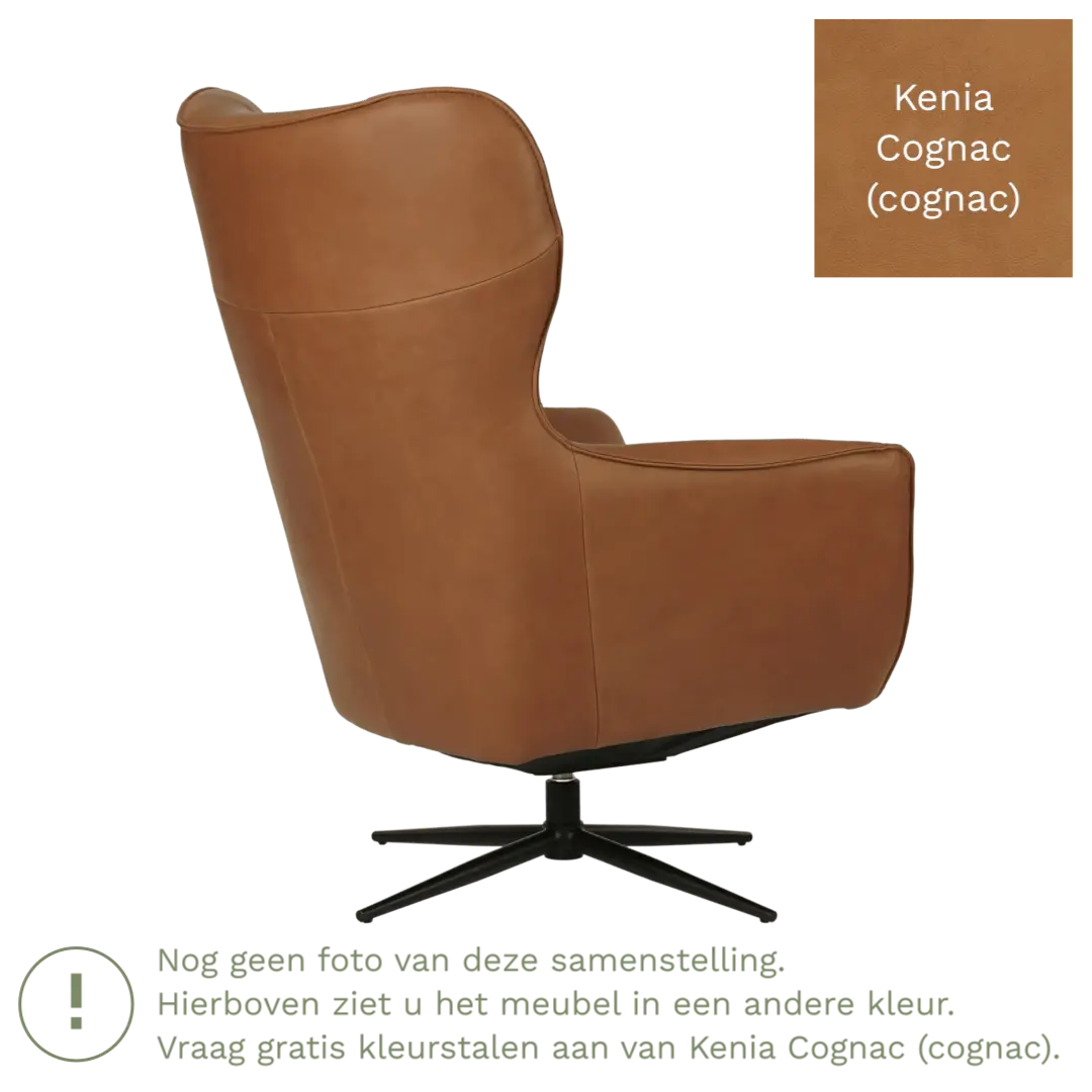 afbeelding van Leren draaifauteuil Leaf - Kenia Cognac (cognac) - Stervoet zwart