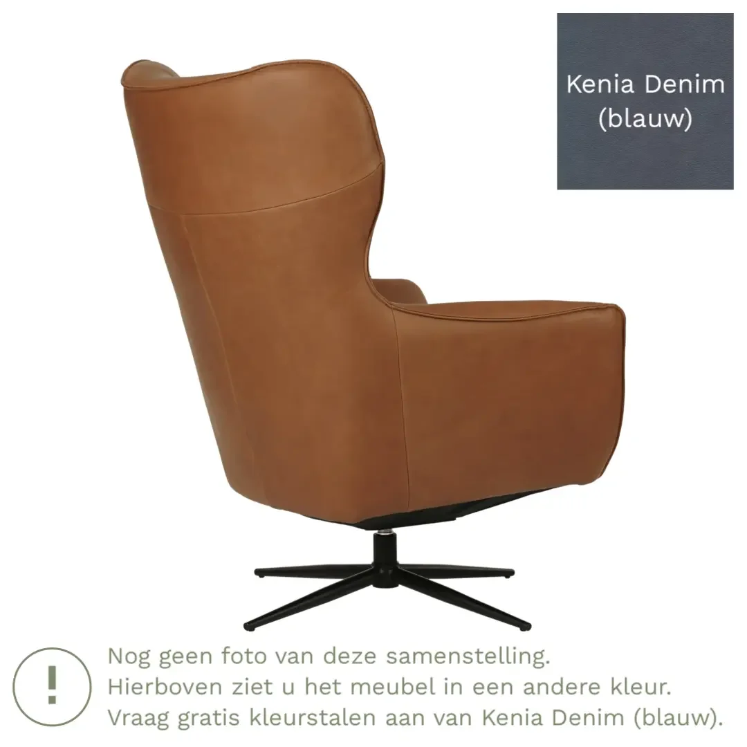 afbeelding van Leren draaifauteuil Leaf - Kenia Denim (blauw) - Stervoet zwart