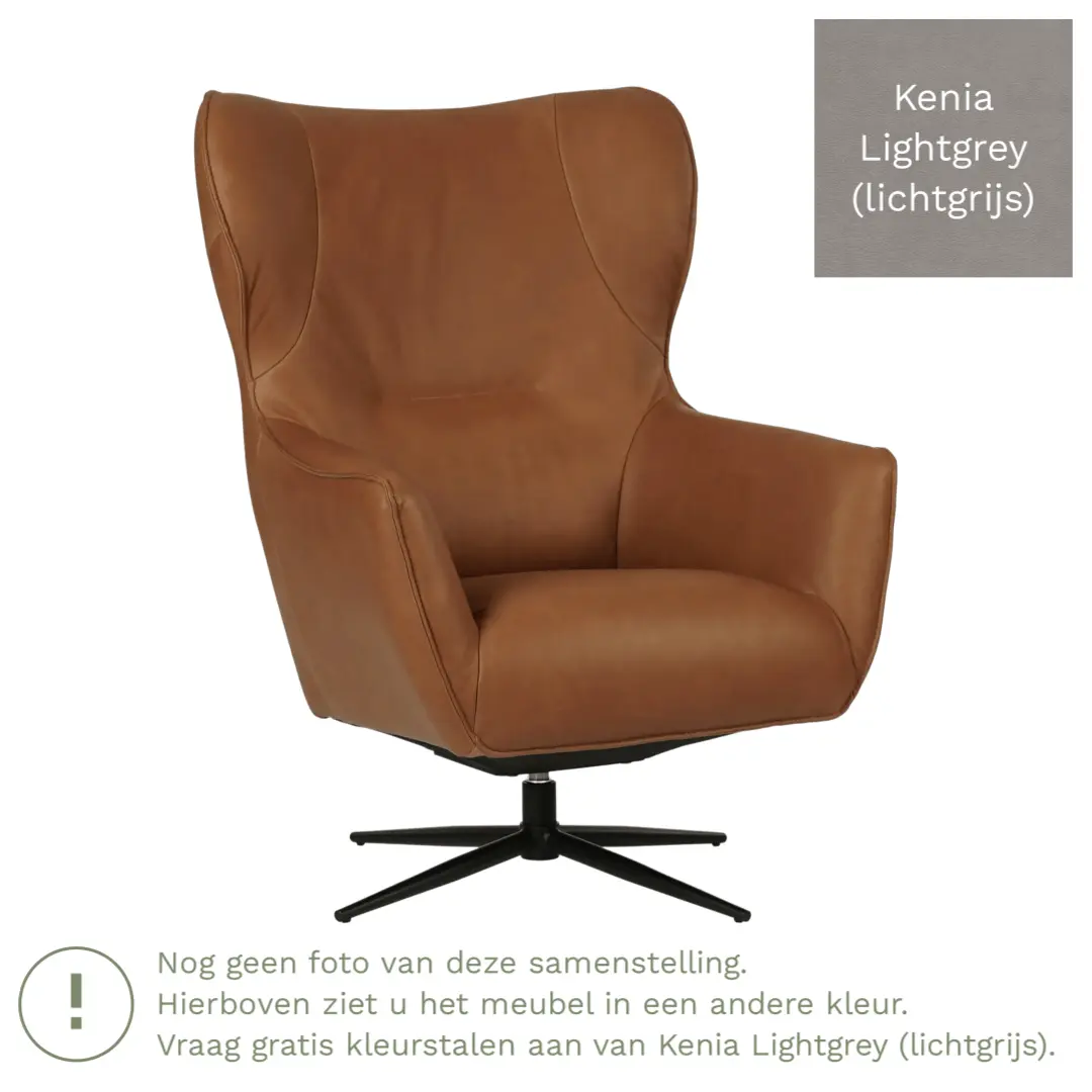 afbeelding van Leren draaifauteuil Leaf - Kenia Lightgrey (lichtgrijs) - Stervoet zwart