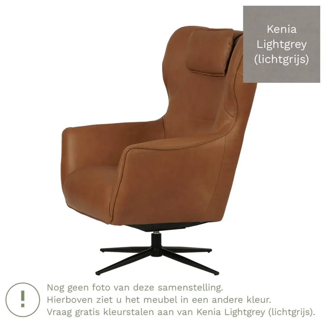 afbeelding van Leren draaifauteuil Leaf - Kenia Lightgrey (lichtgrijs) - Stervoet zwart
