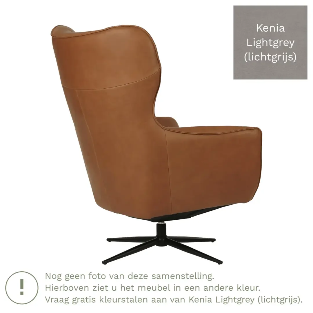 afbeelding van Leren draaifauteuil Leaf - Kenia Lightgrey (lichtgrijs) - Stervoet zwart