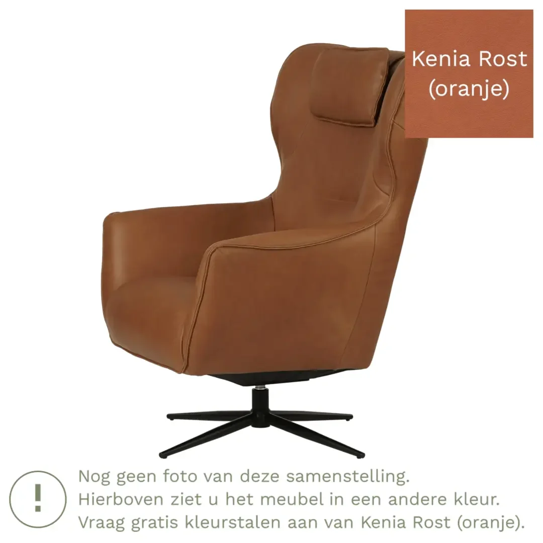 afbeelding van Leren draaifauteuil Leaf - Kenia Rost (oranje) - Stervoet zwart