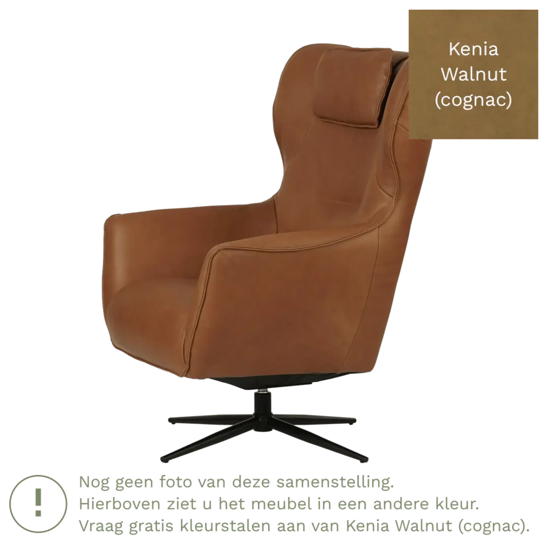 afbeelding van Leren draaifauteuil Leaf - Kenia Walnut (cognac) - Stervoet zwart