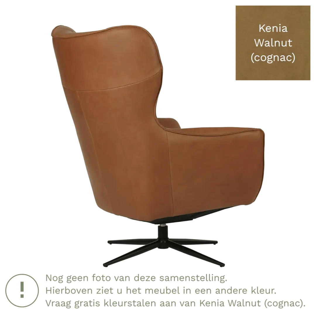 afbeelding van Leren draaifauteuil Leaf - Kenia Walnut (cognac) - Stervoet zwart