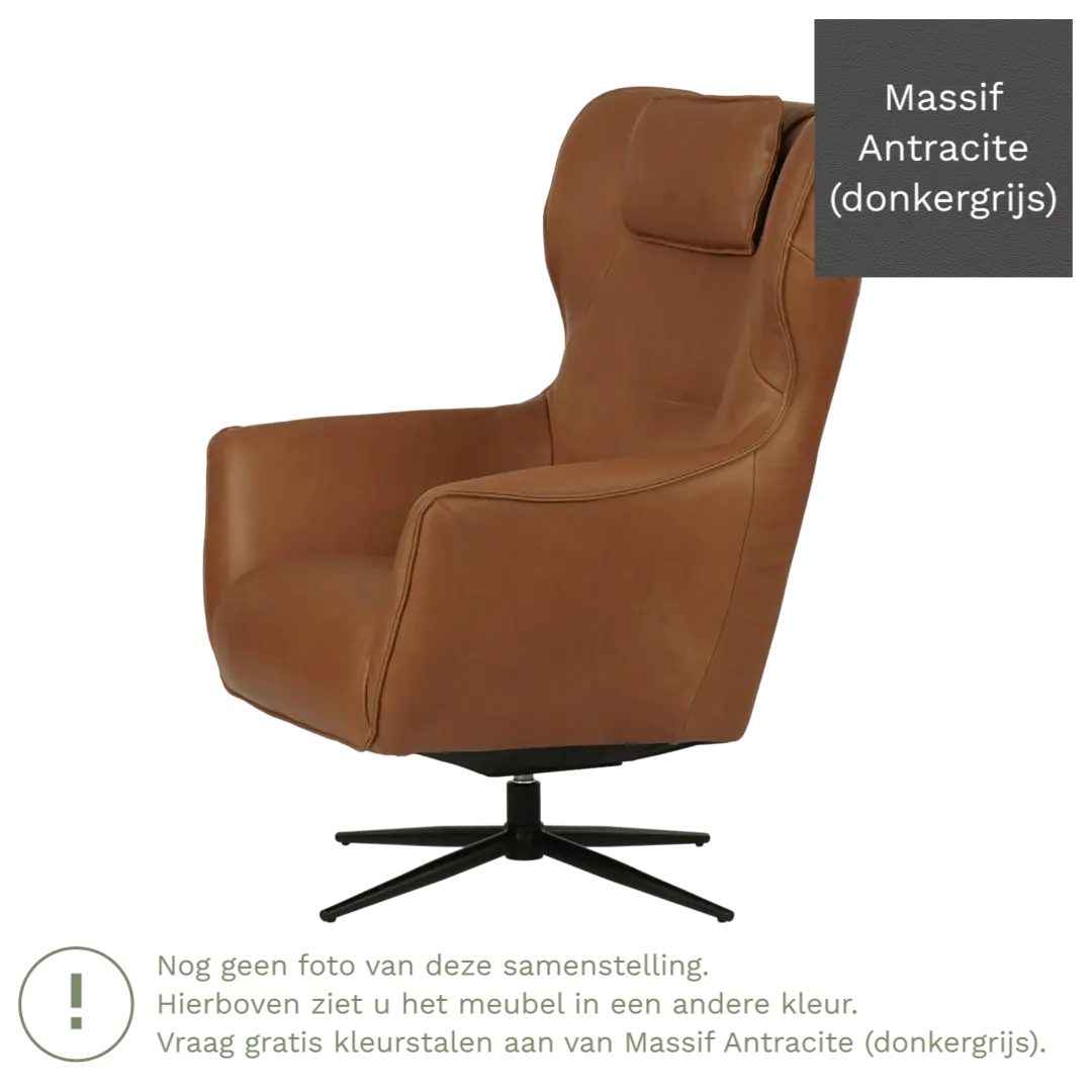 afbeelding van Leren draaifauteuil Leaf - Massif Antracite (donkergrijs) - Stervoet zwart