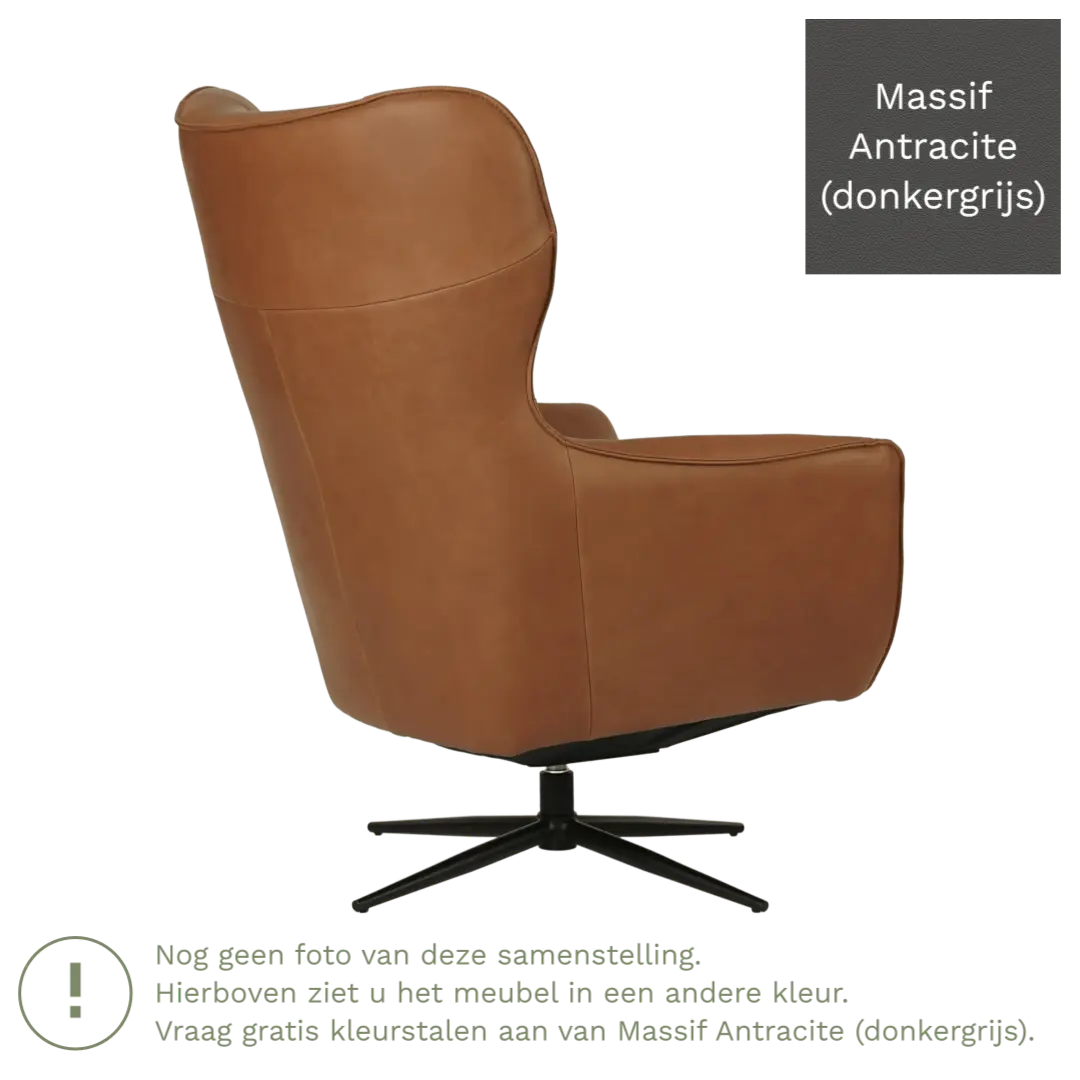 afbeelding van Leren draaifauteuil Leaf - Massif Antracite (donkergrijs) - Stervoet zwart