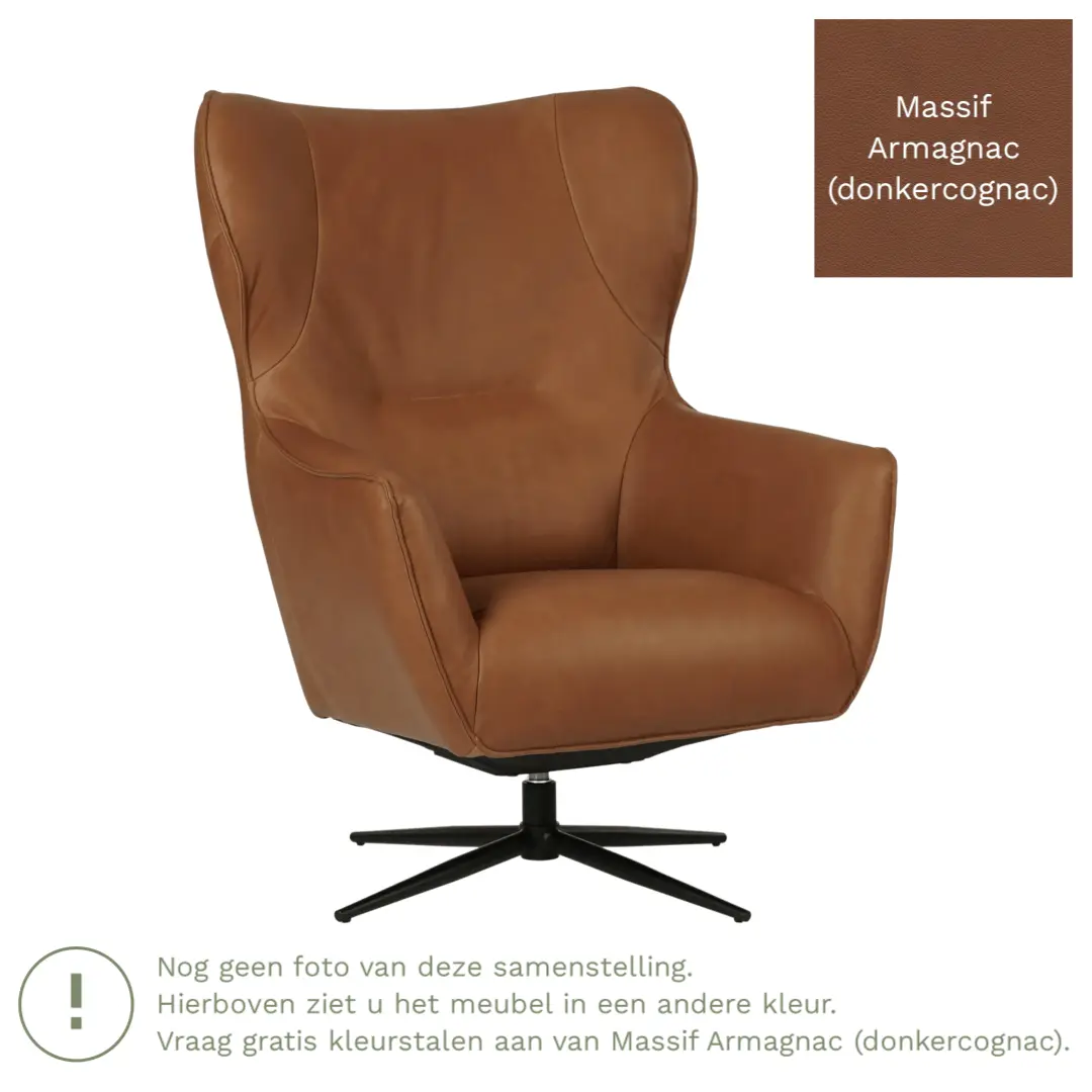 afbeelding van Leren draaifauteuil Leaf - Massif Armagnac (donkercognac) - Stervoet zwart