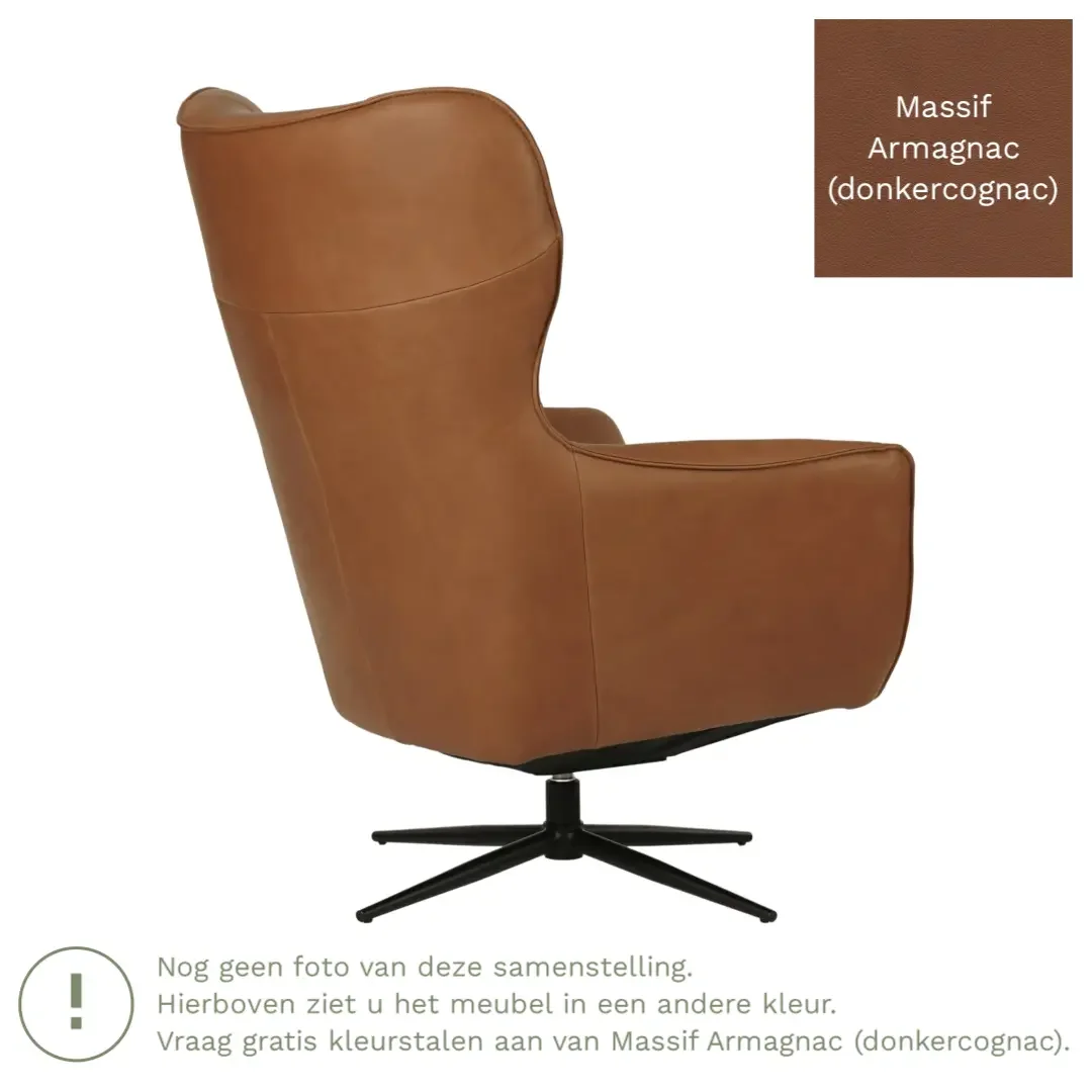 afbeelding van Leren draaifauteuil Leaf - Massif Armagnac (donkercognac) - Stervoet zwart