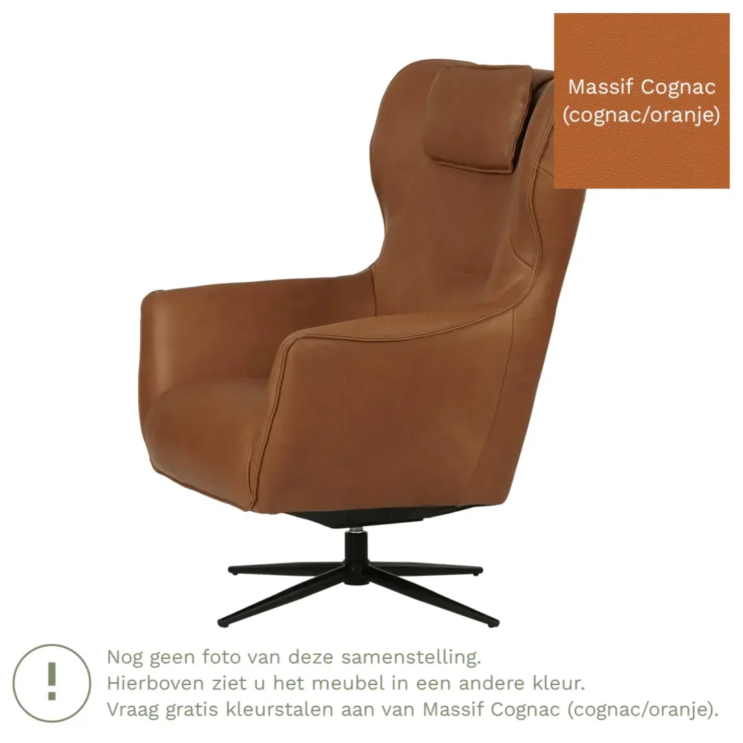 afbeelding van Leren draaifauteuil Leaf - Massif Cognac (cognac/oranje) - Stervoet zwart