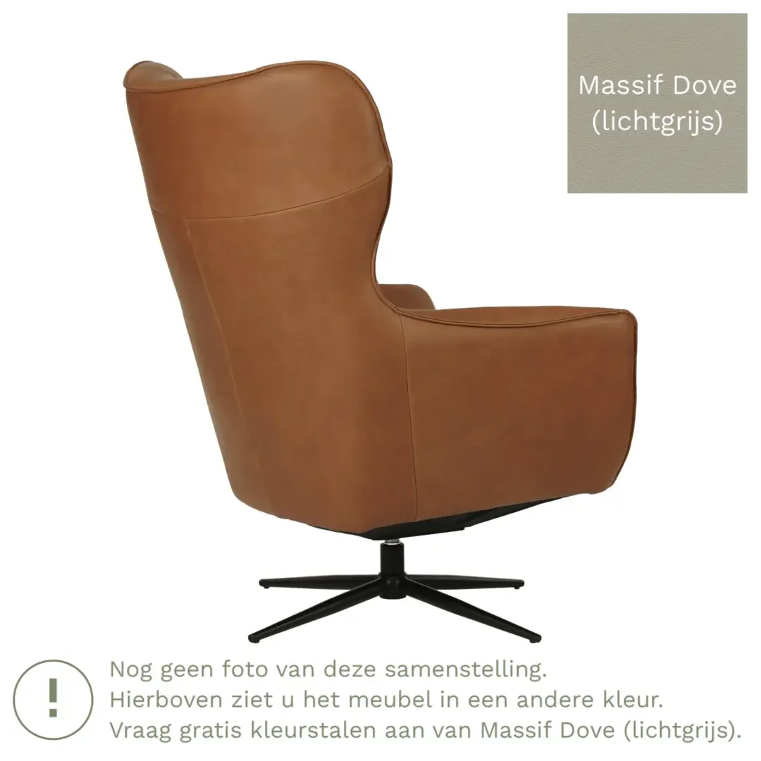 afbeelding van Leren draaifauteuil Leaf - Massif Dove (lichtgrijs) - Stervoet zwart