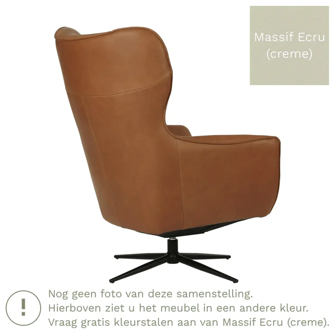 afbeelding van Leren draaifauteuil Leaf - Massif Ecru (crème) - Stervoet zwart