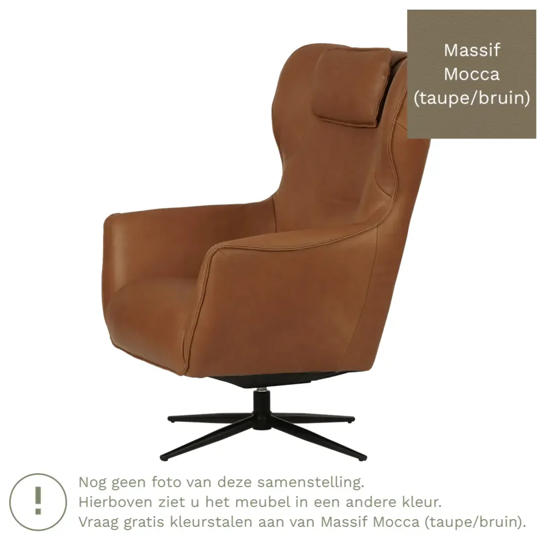 afbeelding van Leren draaifauteuil Leaf - Massif Mocca (taupe/bruin) - Stervoet zwart