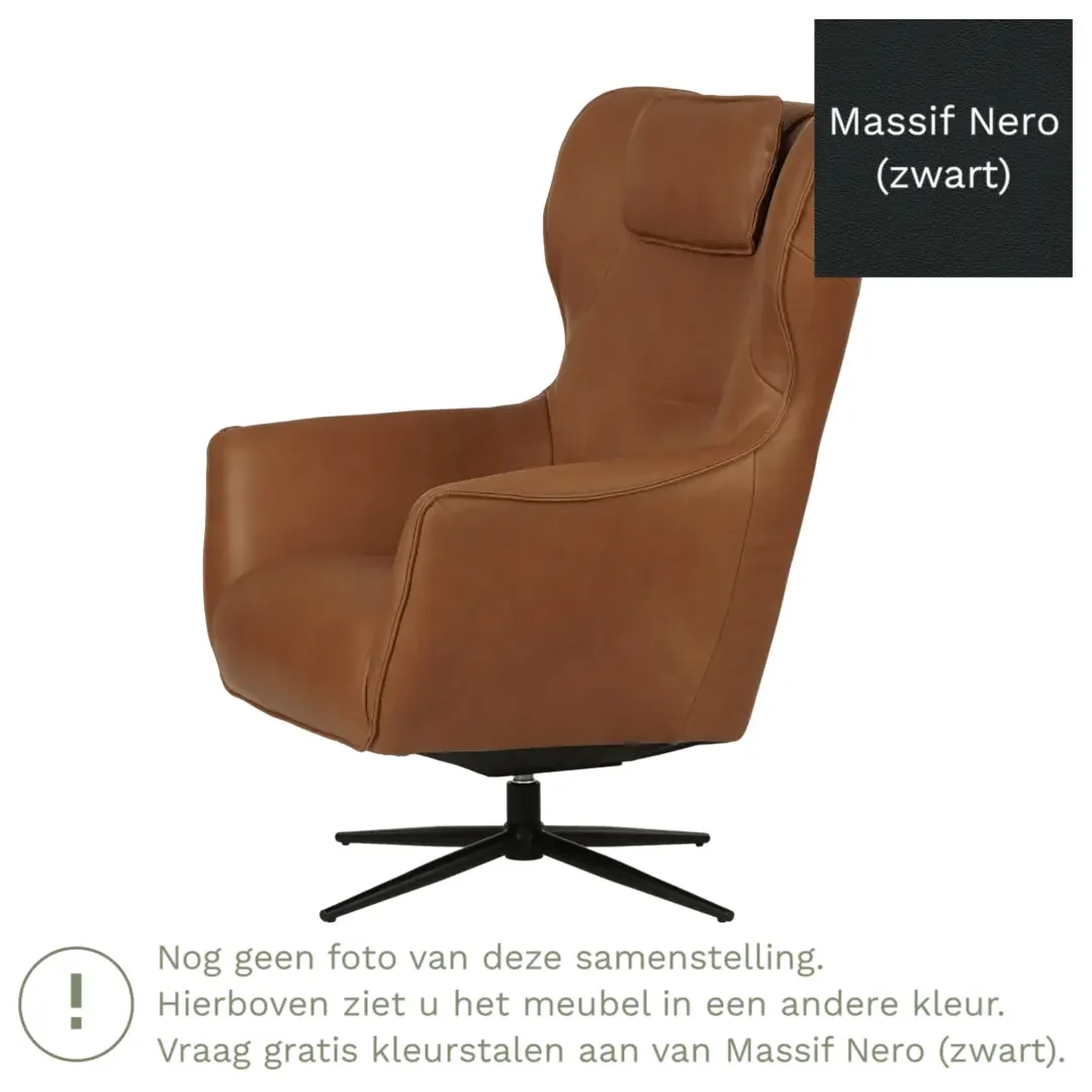 afbeelding van Leren draaifauteuil Leaf - Massif Nero (zwart) - Stervoet zwart