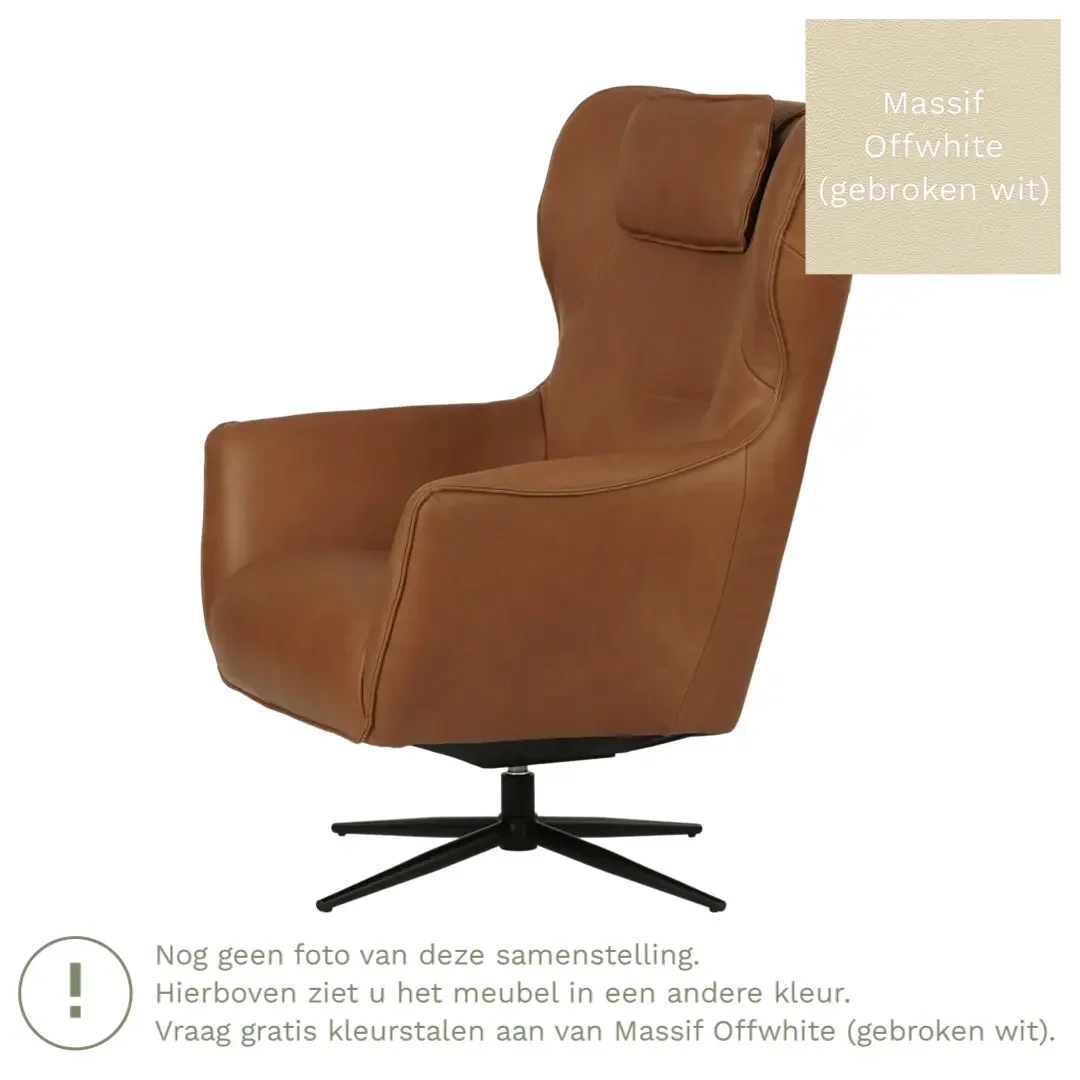 afbeelding van Leren draaifauteuil Leaf - Massif Offwhite (gebroken wit) - Stervoet zwart