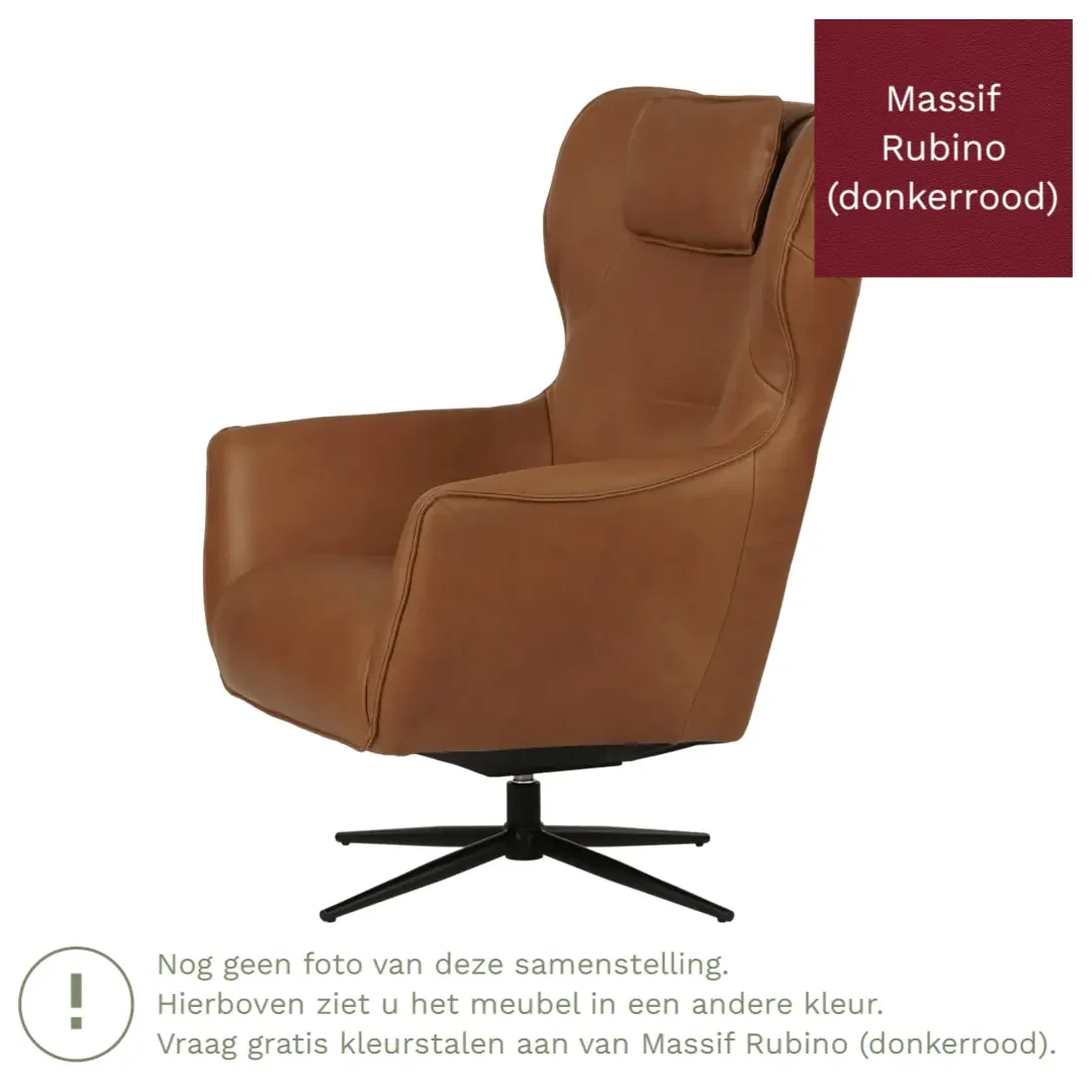 afbeelding van Leren draaifauteuil Leaf - Massif Rubino (donkerrood) - Stervoet zwart