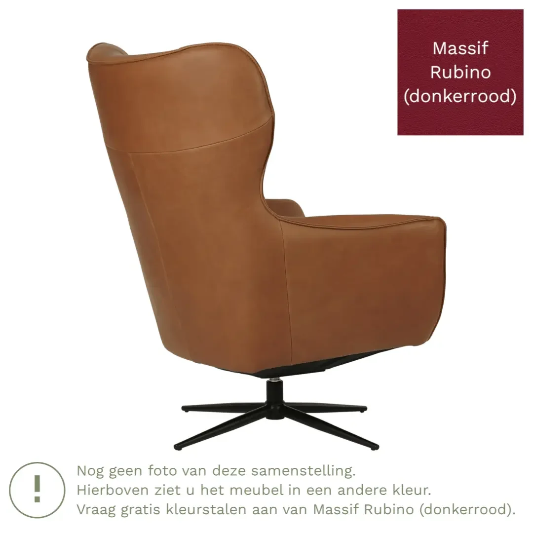 afbeelding van Leren draaifauteuil Leaf - Massif Rubino (donkerrood) - Stervoet zwart