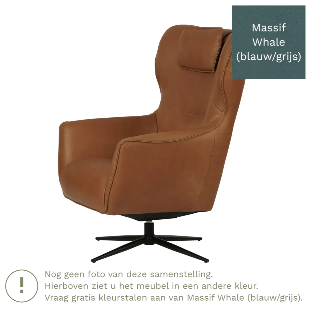 afbeelding van Leren draaifauteuil Leaf - Massif Whale (blauw/grijs) - Stervoet zwart