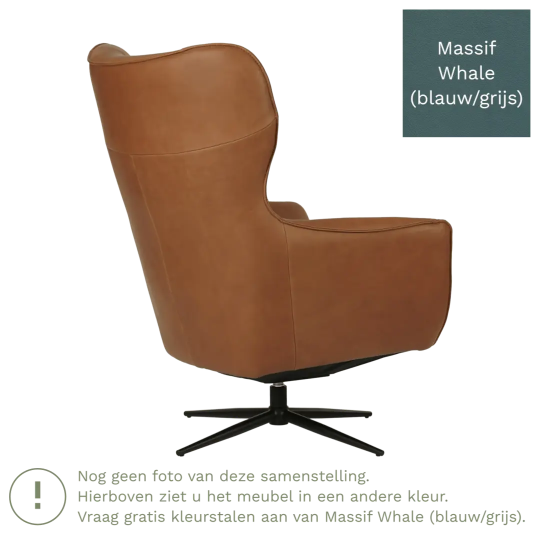afbeelding van Leren draaifauteuil Leaf - Massif Whale (blauw/grijs) - Stervoet zwart