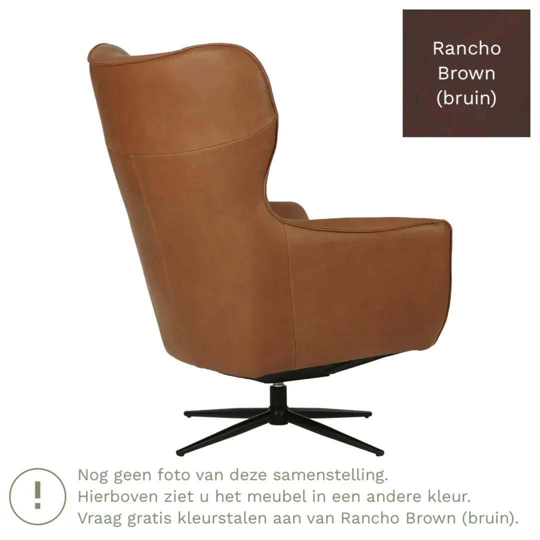 afbeelding van Leren draaifauteuil Leaf - Rancho Brown (bruin) - Stervoet zwart