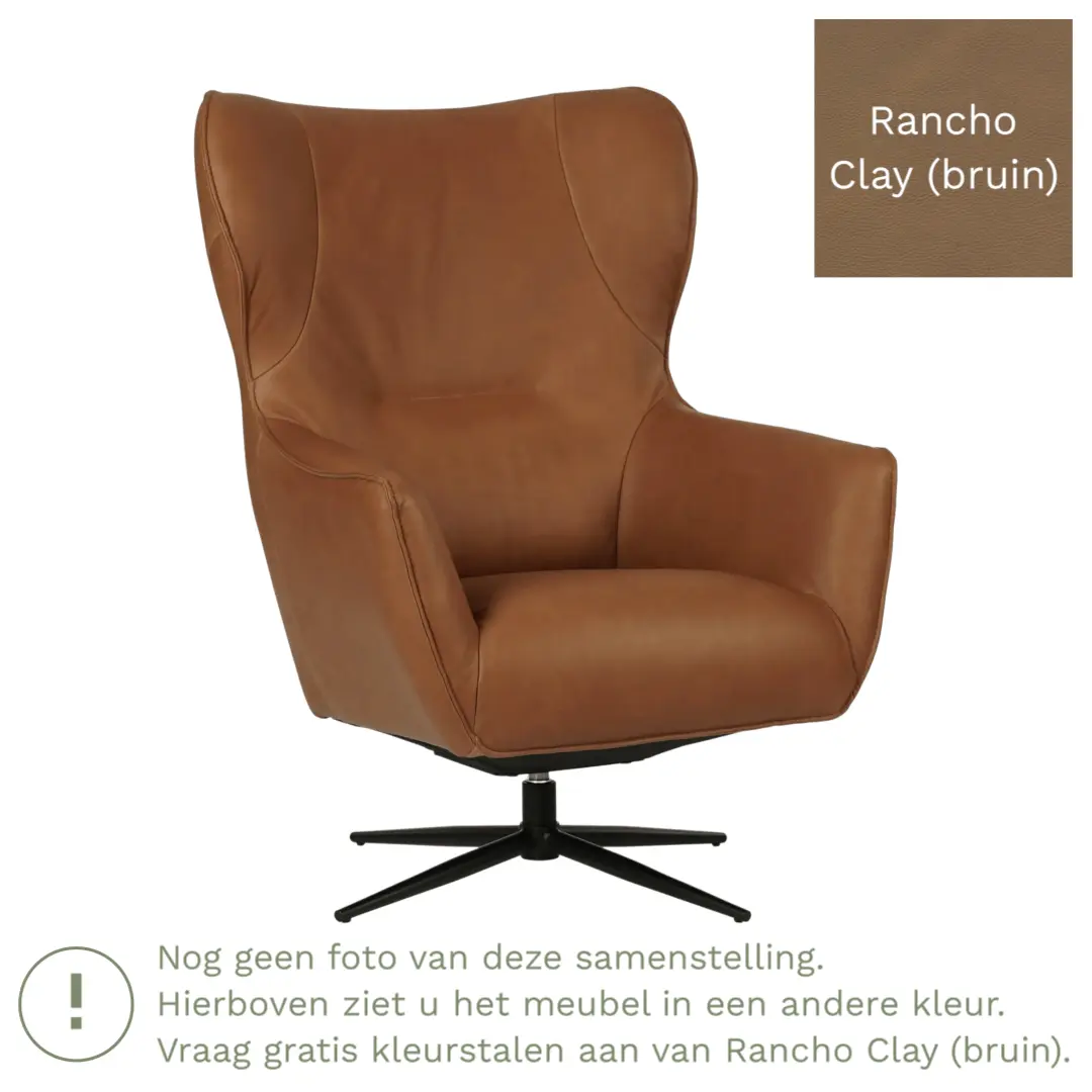 afbeelding van Leren draaifauteuil Leaf - Rancho Clay (bruin) - Stervoet zwart