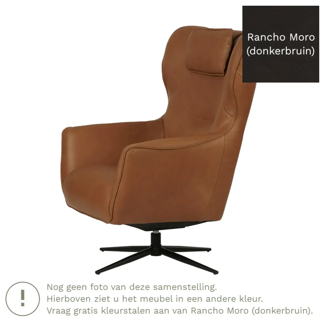 afbeelding van Leren draaifauteuil Leaf - Rancho Moro (donkerbruin) - Stervoet zwart