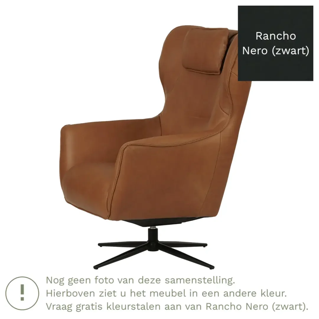 afbeelding van Leren draaifauteuil Leaf - Rancho Nero (zwart) - Stervoet zwart