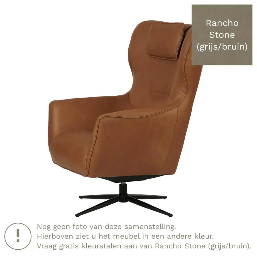 afbeelding van Leren draaifauteuil Leaf - Rancho Stone (grijs/bruin) - Stervoet zwart