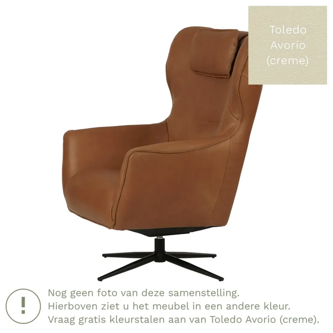 afbeelding van Leren draaifauteuil Leaf - Toledo Avorio (crème) - Stervoet zwart