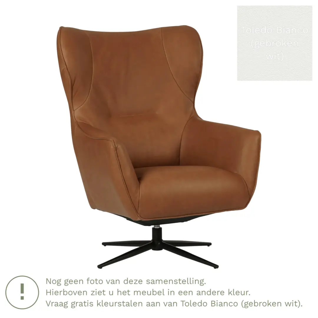 afbeelding van Leren draaifauteuil Leaf - Toledo Bianco (gebroken wit) - Stervoet zwart