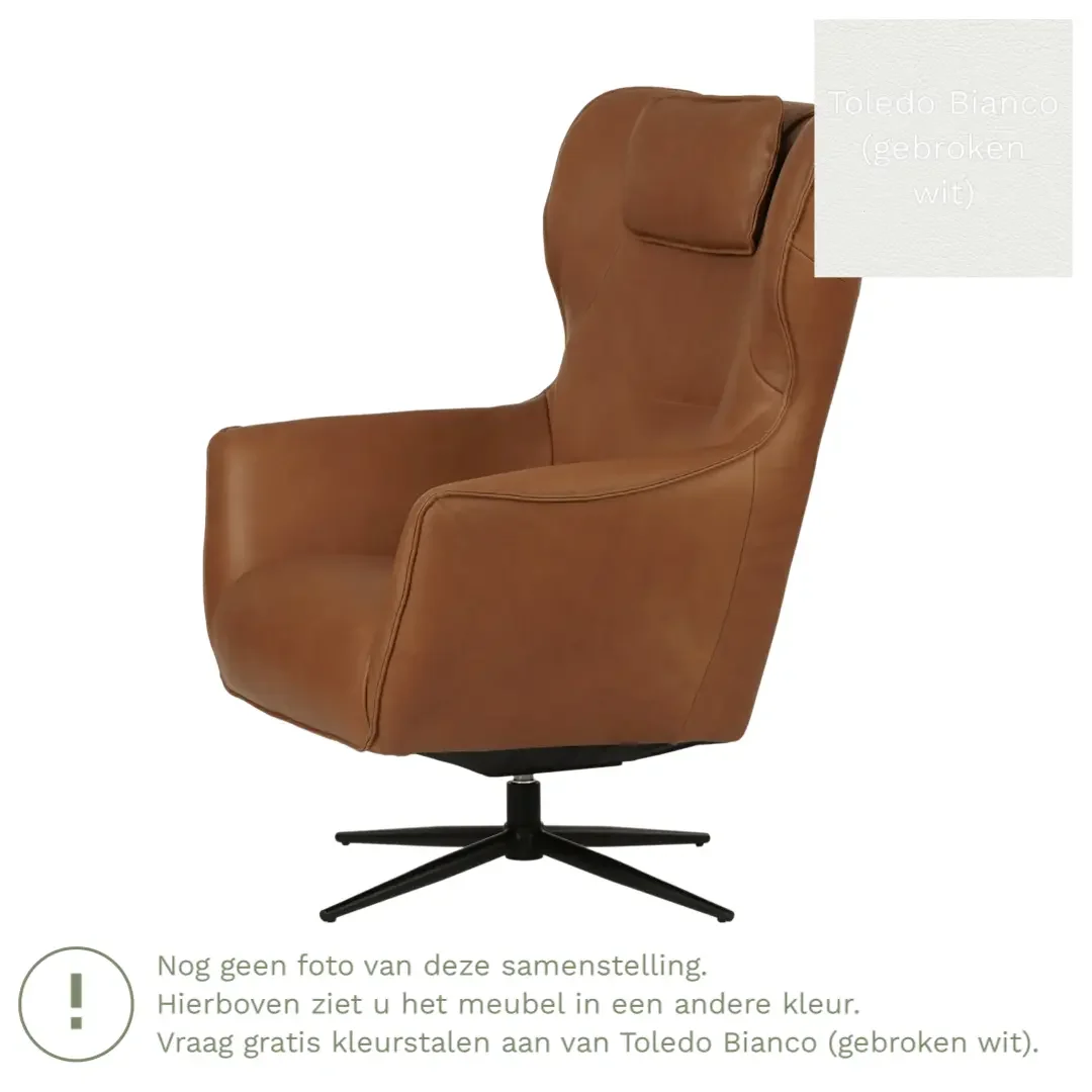 afbeelding van Leren draaifauteuil Leaf - Toledo Bianco (gebroken wit) - Stervoet zwart