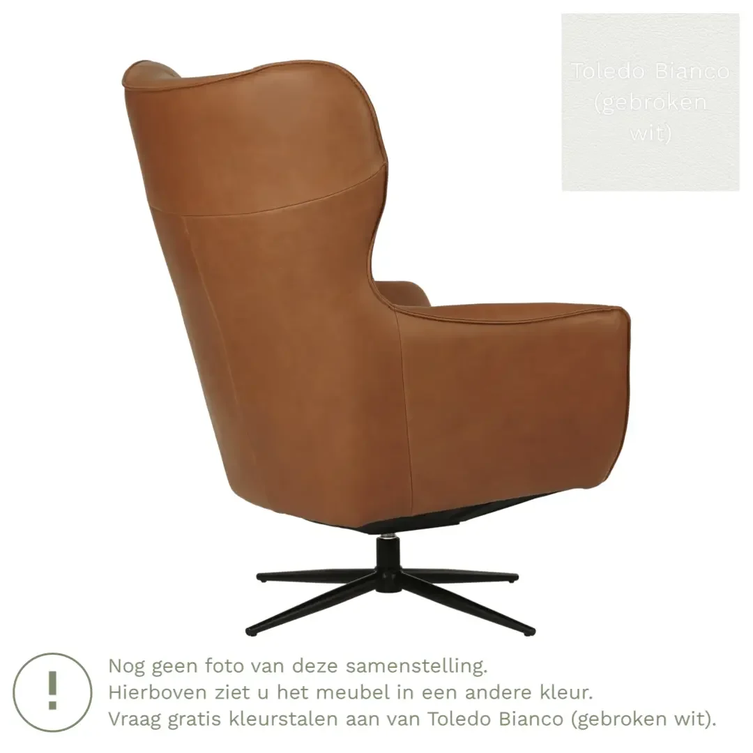 afbeelding van Leren draaifauteuil Leaf - Toledo Bianco (gebroken wit) - Stervoet zwart