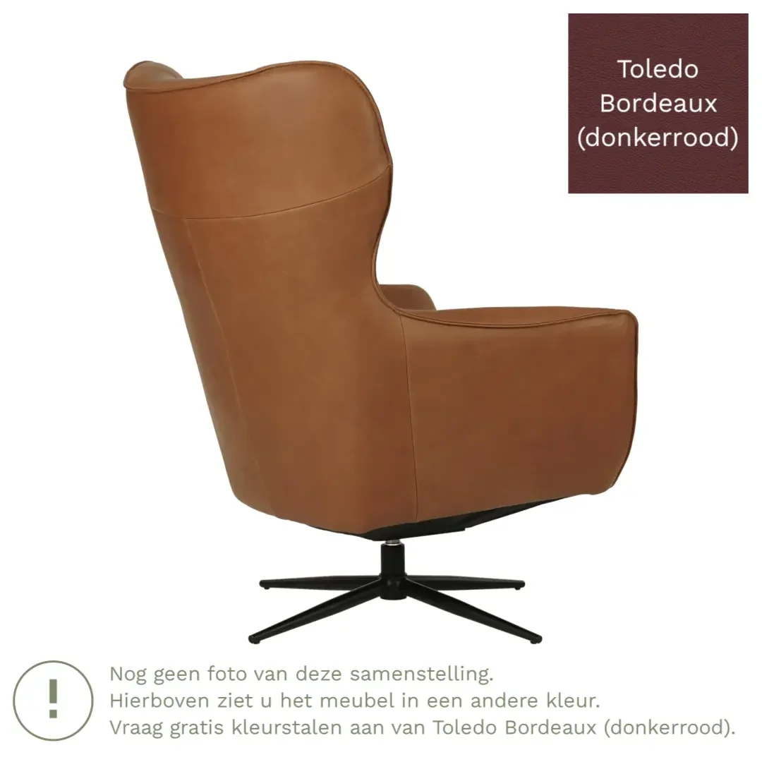 afbeelding van Leren draaifauteuil Leaf - Toledo Bordeaux (donkerrood) - Stervoet zwart