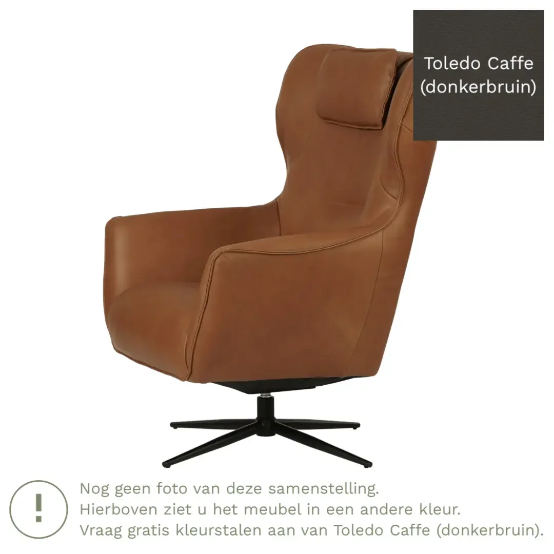 afbeelding van Leren draaifauteuil Leaf - Toledo Caffe (donkerbruin) - Stervoet zwart