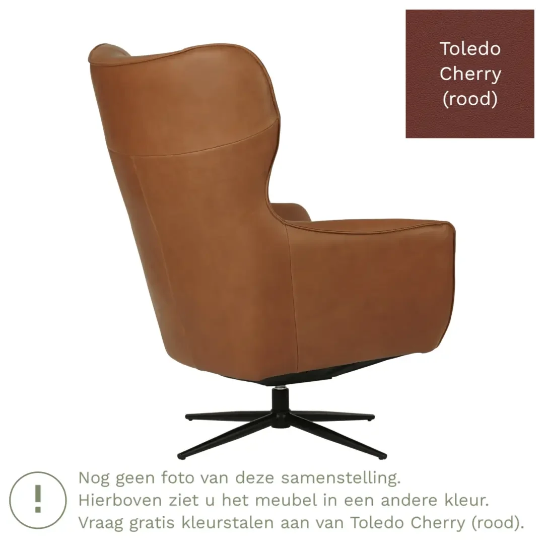 afbeelding van Leren draaifauteuil Leaf - Toledo Cherry (rood) - Stervoet zwart
