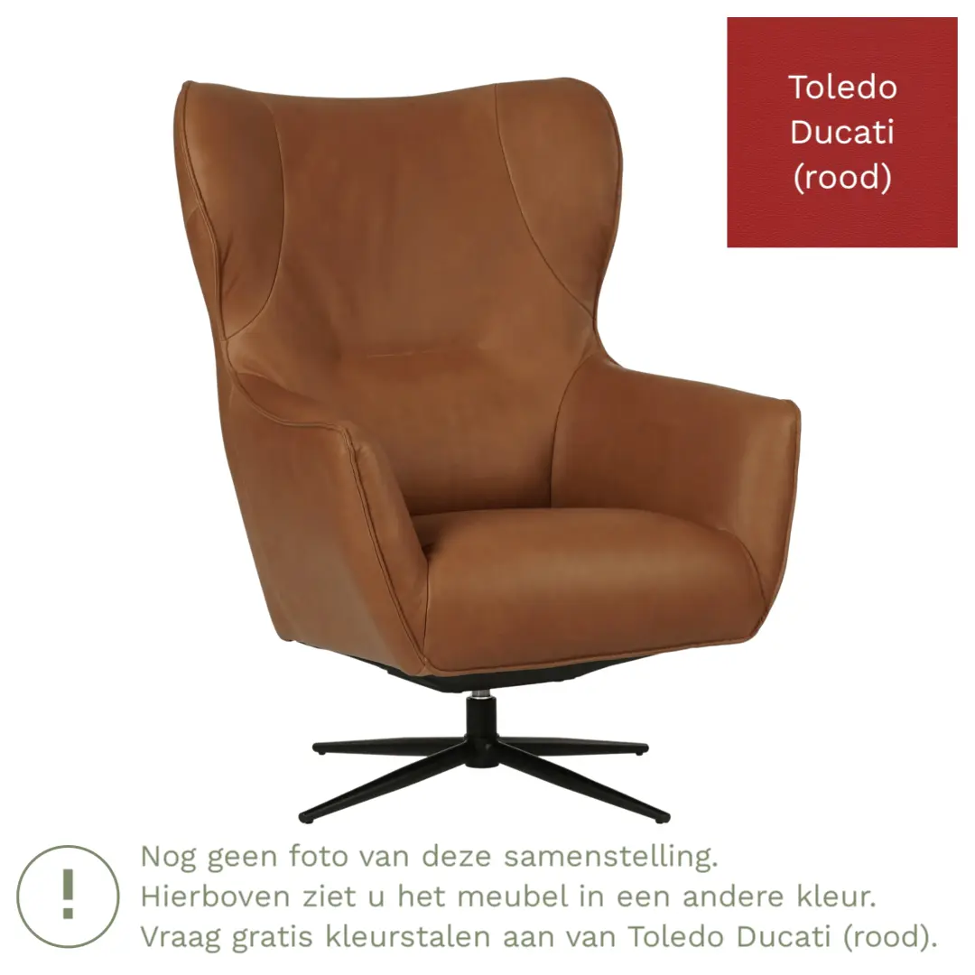 afbeelding van Leren draaifauteuil Leaf - Toledo Ducati (rood) - Stervoet zwart