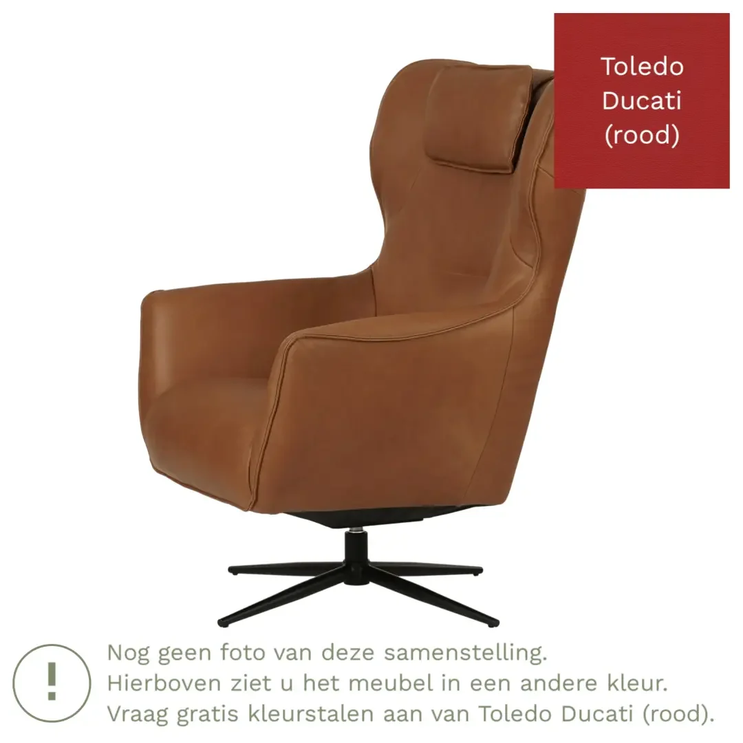 afbeelding van Leren draaifauteuil Leaf - Toledo Ducati (rood) - Stervoet zwart