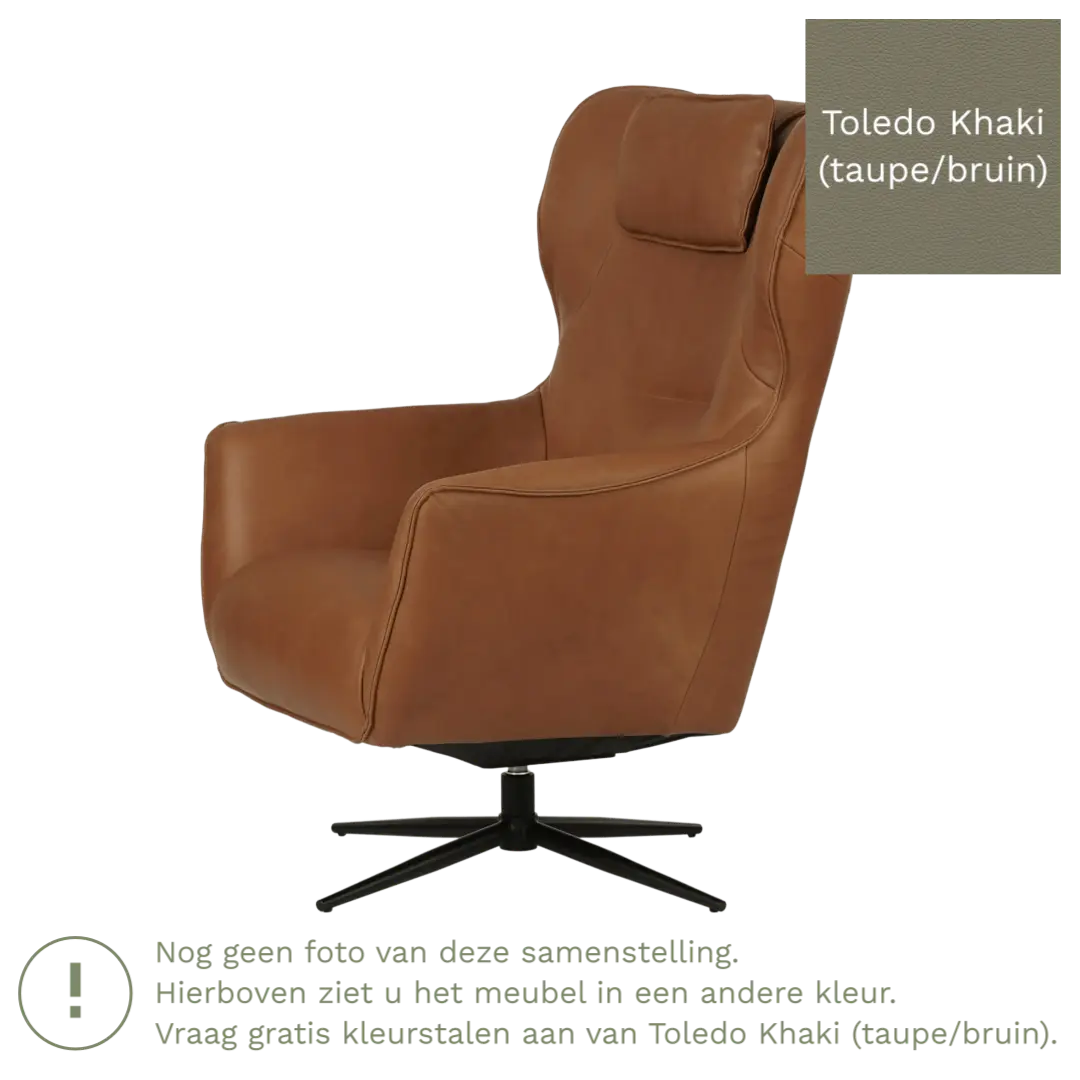 afbeelding van Leren draaifauteuil Leaf - Toledo Khaki (taupe/bruin) - Stervoet zwart