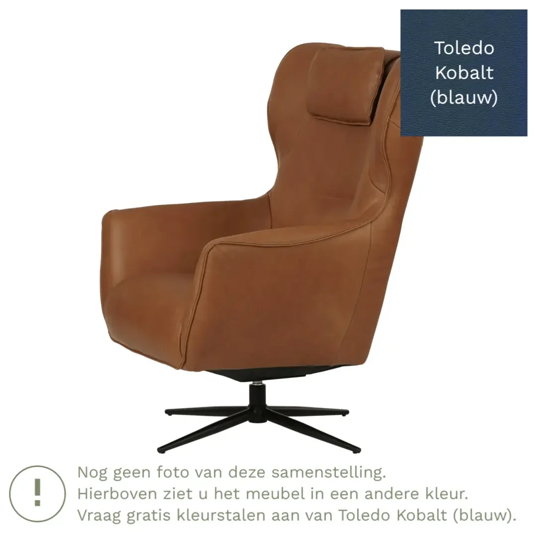 afbeelding van Leren draaifauteuil Leaf - Toledo Kobalt (blauw) - Stervoet zwart